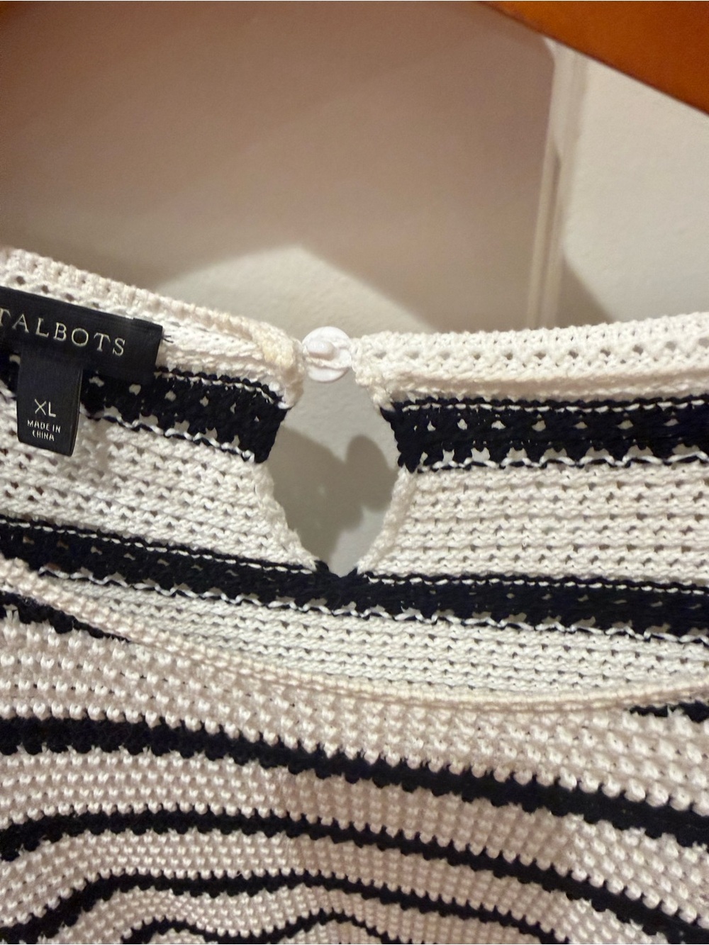 Talbots Black & White Striped Crochet Cotton Top size xl - Picture 4 of 7